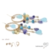 Boucles d'oreilles pampilles pierres bleues sur anneaux diamantées plaqué or, fait main, création by Alicia