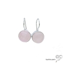 Boucles d\'oreilles avec quartz rose, argent massif, pierre semi-précieuse, pendantes