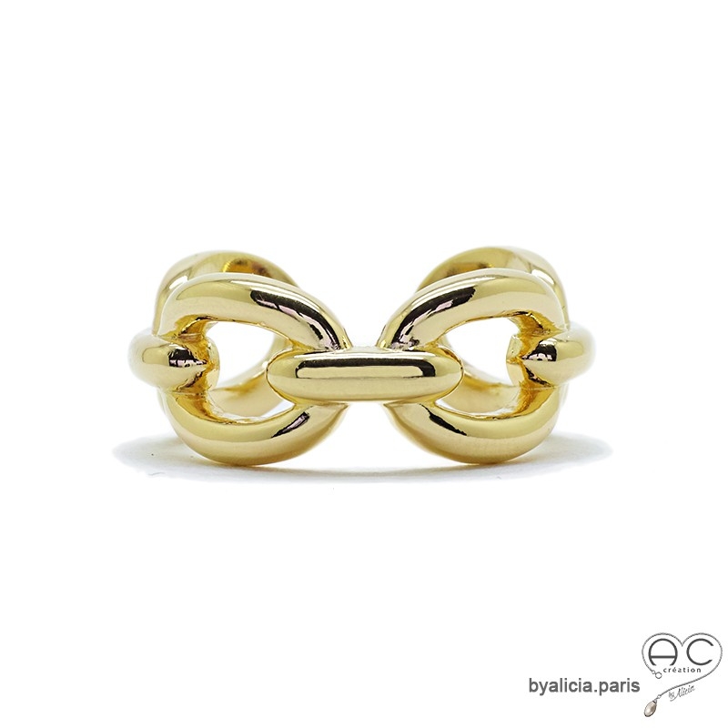 Bague anneau motif chaîne, maillons entrelacés en plaqué or, femme, tendance