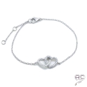 Bracelet avec deux cœurs entrelacés serties de zirconium brillant, argent 925 rhodié, femme