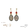 Boucles d'oreilles quartz fumé et plaqué or 3MIC, pierre naturelle marron, fait main, création by Alicia