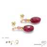 Boucles d'oreilles indian rubis et plaqué or 3MIC, pierre naturelle rouge, fait main, création by Alicia