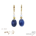 Boucles d\'oreilles indian saphir et plaqué or 3MIC, pierre naturelle bleue, fait main, création by Alicia