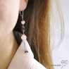 Boucles d'oreilles longues avec quartz rose et pampille en chaînes argent massif, fait main, création by Alicia