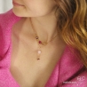 Collier, pendentif avec quartz rose et pampille en chaînes plaqué or, fait main, création by Alicia