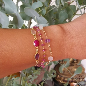 Bracelet tourmaline rose, pierre semi-précieuse sur une chaîne en argent massif, fait main, création by Alicia