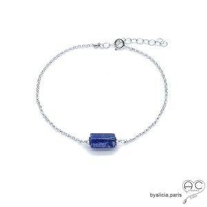 Bracelet avec lapis-lazuli sur une chaîne fine, argent massif, pierre naturelle bleue, fait main, création by Alicia