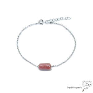 Bracelet avec rhodochrosite sur une chaîne fine argent massif, pierre naturelle rose, fait main, création by Alicia