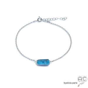 Bracelet avec apatite sur une chaîne fine argent massif, pierre naturelle bleue, fait main, création by Alicia