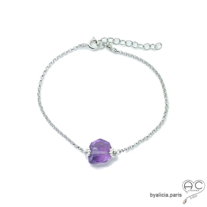 Bracelet avec améthyste sur une chaîne fine argent massif, pierre naturelle violete, fait main, création by Alicia