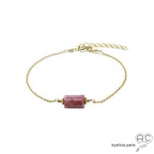 Bracelet avec rhodochrosite sur une chaîne fine plaqué or, pierre naturelle rose, fait main, création by Alicia