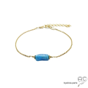 Bracelet avec apatite sur une chaîne fine plaqué or, pierre naturelle bleue, fait main, création by Alicia