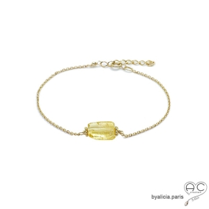 Bracelet avec citrine sur une chaîne fine plaqué or, pierre naturelle jaune, fait main, création by Alicia