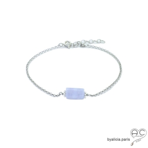 Bracelet avec calcédoine bleue sur une chaîne fine, argent massif, pierre naturelle bleue, fait main, création by Alicia