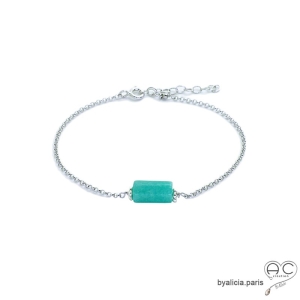 Bracelet avec amazonite sur une chaîne fine argent massif, pierre naturelle vert-bleu, fait main, création by Alicia