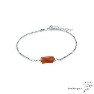 Bracelet avec cornaline sur une chaîne fine argent massif, pierre naturelle orange, fait main, création by Alicia