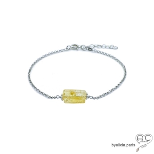 Bracelet avec citrine sur une chaîne fine argent massif, pierre naturelle jaune, fait main, création by Alicia