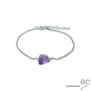 Bracelet avec améthyste sur une chaîne fine argent massif, pierre naturelle violete, fait main, création by Alicia