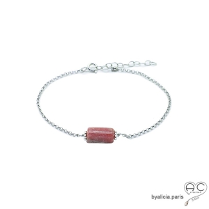 Bracelet avec rhodochrosite sur une chaîne fine argent massif, pierre naturelle rose, fait main, création by Alicia