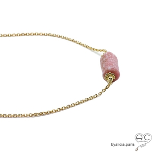 Collier avec rhodochrosite et plaqué or, pierre semi-précieuse rose, fait main, création by Alicia