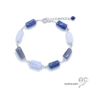 Bracelet avec grosses pierres semi-précieuses bleues, argent massif, fait main, création by Alicia
