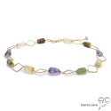 Collier, sautoir, grosses pierres semi-précieuses, améthyste, citrine, grenat vert, plaqué or, fait main, création by Alicia