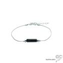 Bracelet fin onyx noir sur une chaîne en argent massif rhodié, pierre naturelle, fait main, création by Alicia