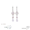 Boucles d'oreilles quartz rose et perle de culture rose, argent massif, fait main, création by Alicia