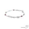 Bracelet, quartz rose perle de culture, chaîne argent massif, fin, fait main, création by Alicia