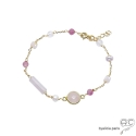 Bracelet, quartz rose perle de culture, chaîne plaqué or, fin, fait main, création by Alicia