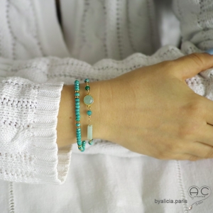 Bracelet, amazonite et turqoise, chaîne plaqué or, fin, fait main, création by Alicia