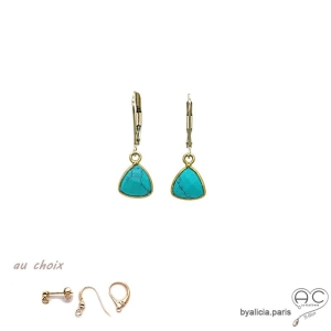 Boucles d'oreilles turquoise, plaqué or, fait main, création by Alicia