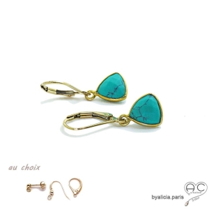 Boucles d'oreilles turquoise, plaqué or, fait main, création by Alicia