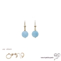 Boucles d\'oreilles avec aigue marine et plaqué or 3MIC, pierre naturelle bleue, pendantes courtes, création by Alicia