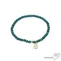 Bracelet malachite avec pampille médaille arbre de vie en plaqué or, pierres naturelle, fait main, création by Alicia