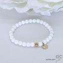 Bracelet agate blanche avec pampille médaille en plaqué or, pierres naturelle, fait main, création by Alicia