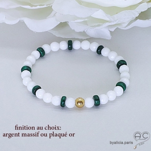 Bracelet agate blanche et malachite, pierres naturelle, fait main, création by Alicia 