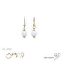 Boucles d\'oreilles agate blanche et plaqué or, pierre naturelle, petites, pendantes, fait main, création by Alicia