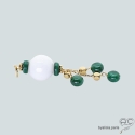 Pendentif agate blanche et malachite, plaqué or, pierre naturelle, fait main, création by Alicia