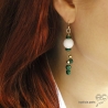 Boucles d'oreilles longues en agate blanche et malachite, plaqué or ou argent, pierre naturelle, fait main, création by Alicia
