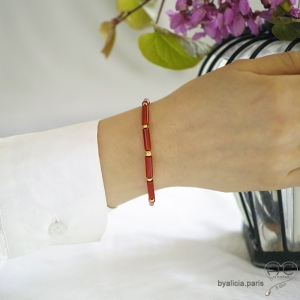 Bracelet cornaline tube, pierre semi-précieuse, fait main, création by Alicia 