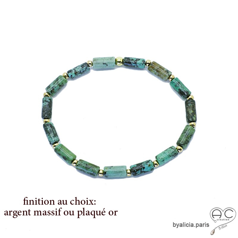 Bracelet turquoise africaine tube, pierre semi-précieuse, fait main, création by Alicia 