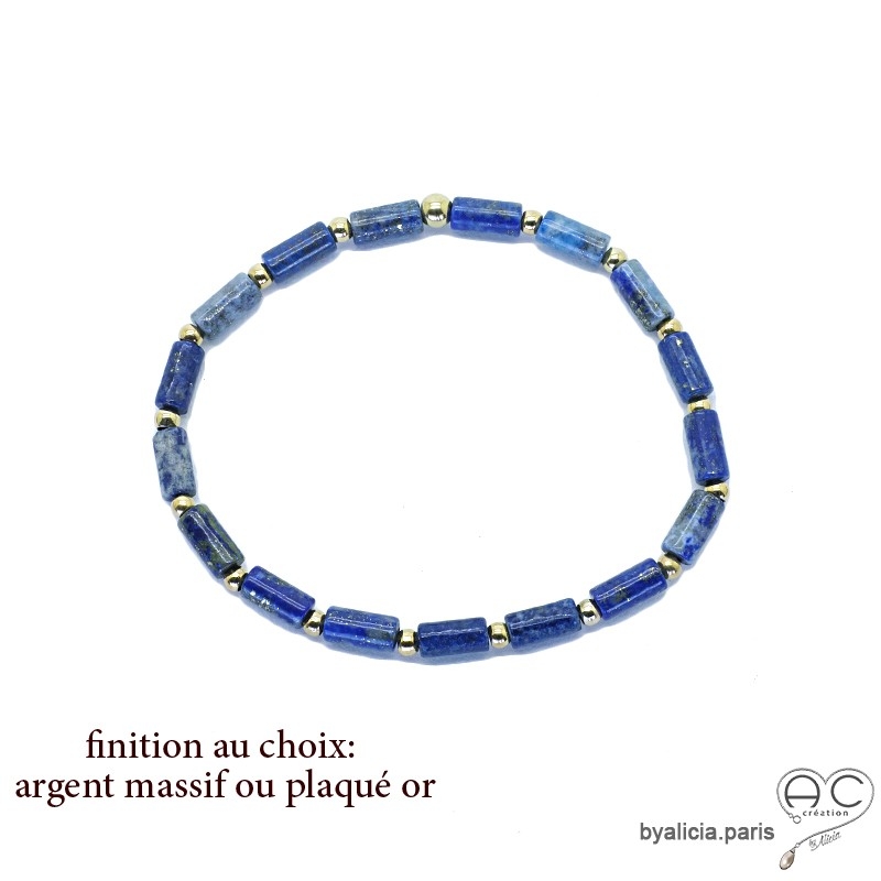 Bracelet lapis-lazuli tube, pierre semi-précieuse, fait main, création by Alicia 