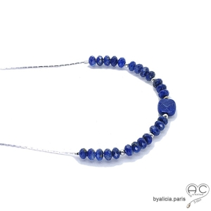 Collier lapis lazuli sur une chaîne serpent en argent massif, pierre naturelle bleue, ras de cou, fait main, création by Alicia