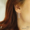 Boucles d'oreilles barrette avec  zirconium brillant mobile, argent massif rhodié, femme