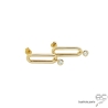 Boucles d'oreilles barrette avec zirconium brillant mobile, plaqué or, femme