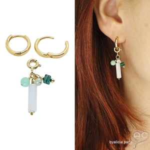 Pendentif breloque colier boucles d'oreilles jade blanc or artisanal fait main en France