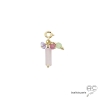 pierre quartz rose plaqué or collier ras de cou pendentif breloque gri-gri rose femme fait main sur-mesure en France