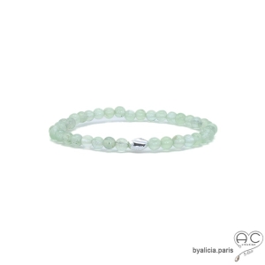 Bracelet préhnite, pierre semi-précieuse verte claire, argent 925, femme, gipsy, bohème, création by Alicia 