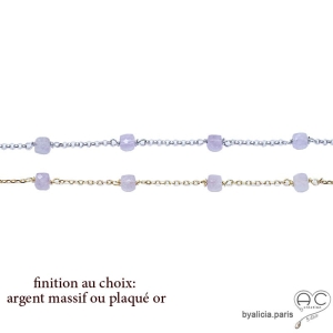 Bracelet améthyste cube parsemée sur une chaîne fine plaqué or ou argent, pierre naturelle, création by Alicia